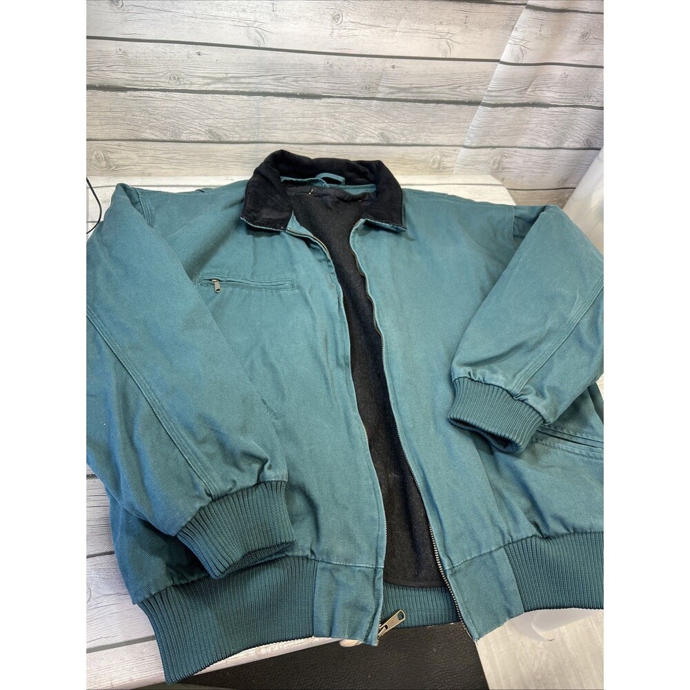 Tri-Mountain Men's Cotton Green Canvas Work Jacket W/ Wool Lining Sz 2 XL